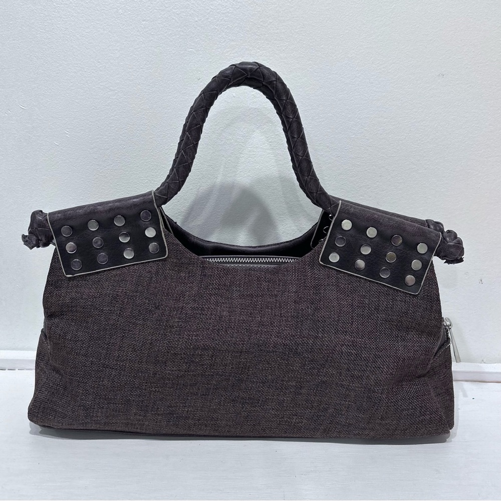 MATT & NAT Women’s Brown Canvas Brown‎ Vegan Leather Handbag, Metal Stud Detail - Picture 2 of 13